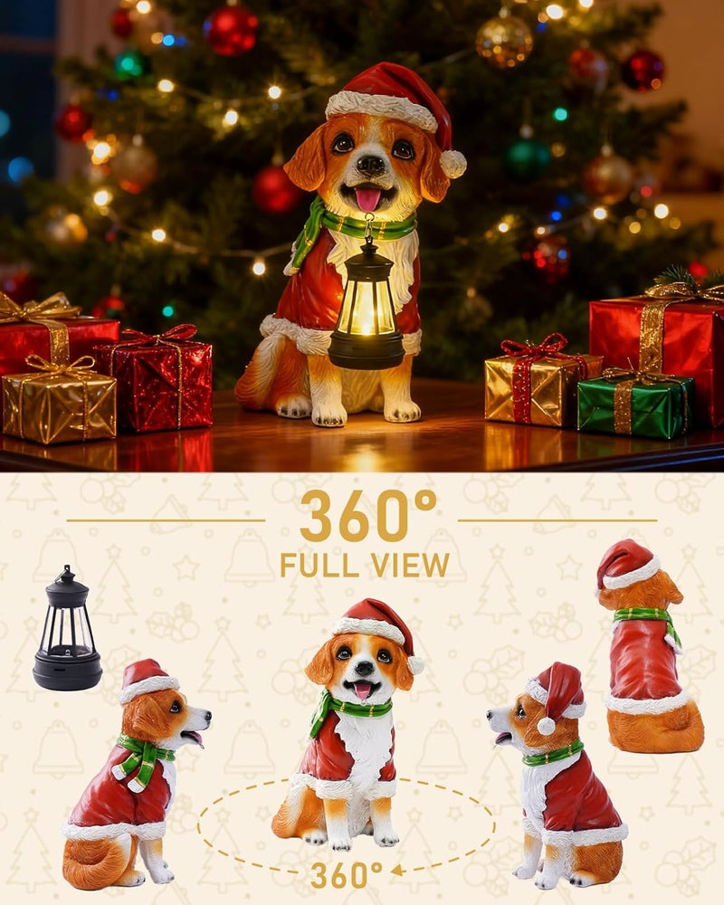 Pohabery Christmas Dog Garden Statue with Solar Lantern – Santa Dog Figurine in Red Coat & Hat, Outdoor Christmas Yard & Porch Decorations, Balcony & Lawn Decor, for Dog Lovers - Image 4